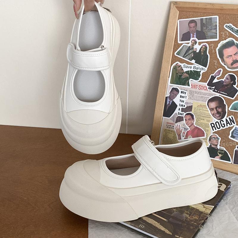 

Женские белые кроссовки Mary Jane на толстой подошве 2024 года — круглый носок, низкие, увеличивающие рост, мода весна/лето 35 бежевый