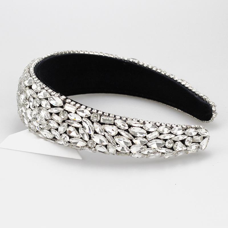 2026 Fashion Full Diamond Headband Women's European and American Sponge Rhinestone Hair Accessories Wholesale New Headgear Wide Edge Headband