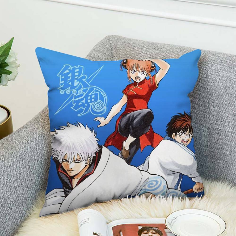 Poszewka na poduszkę z animacji Gintama Dwustronny nadruk Poszewka na poduszkę 45x45 Dekoracyjne poduszki Sofa Wystrój domu Miękka poszewka