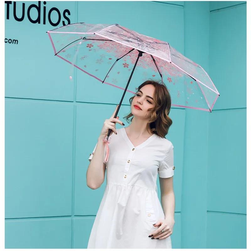 Romantic Transparent Clear Flowers Bubble Dome Cute Designer Goth Umbrella for Wind Heavy Rain Women Sun Umbrella