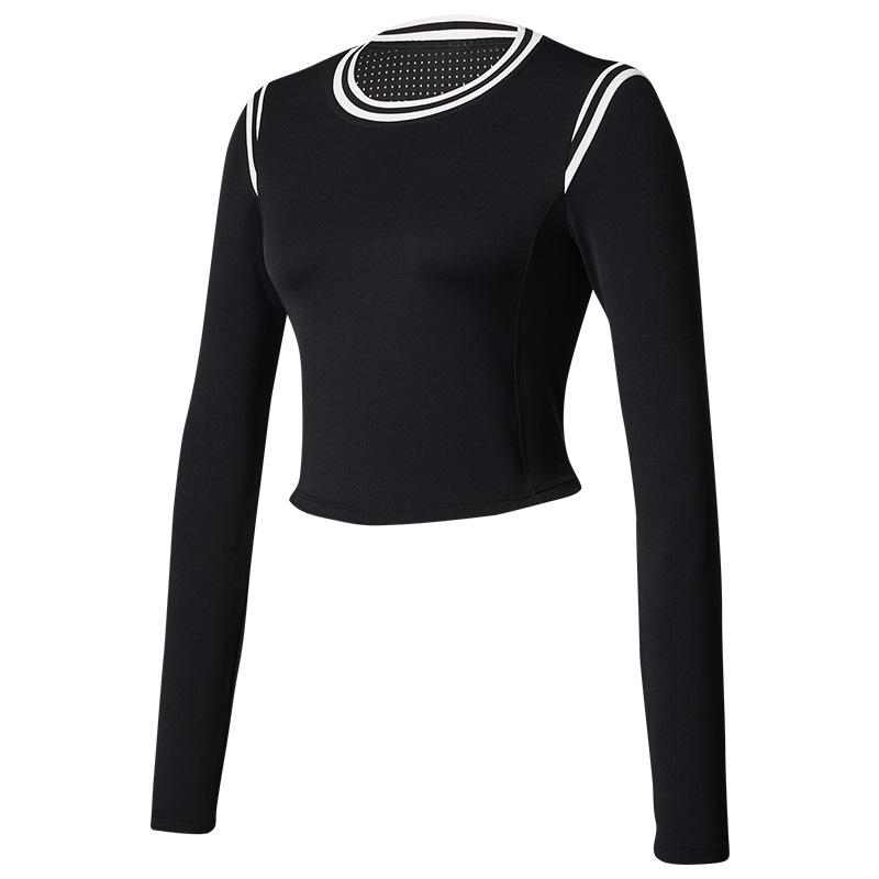 Autumn Winter Color Block Long Sleeve Crop Top with Cinched Waist & Quick Dry Technology Large