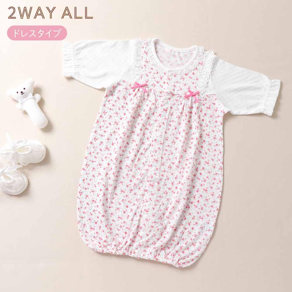 de Relaxed Jersey Small Floral Pattern All Dress All Snap Baby Hospital Floral Small [Cream Coco] Two-Way [Crotch Replacement/2way] 3/4 Sleeves, 3/4