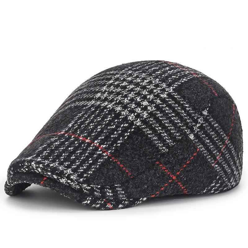 Autumn and Winter Men's and Women's Red Line Plaid Cap Fashion British Forward Hat Casual Warm Beret