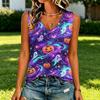 Women's Casual V-Neck Halloween Print Blouse for Festive Occasions