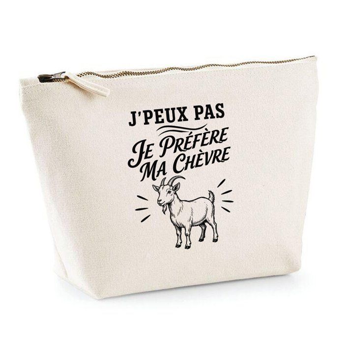 Trousse de toilette - PLANETEE - J’peux pas je préfère ma Chèvre - Beige - 100% coton - 3 L