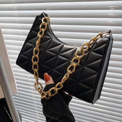 Women's Diamond Pattern Shoulder Bag PU Leather Solid Color Niche Chain Handbag Fashion Females Underarm Shopping Bag