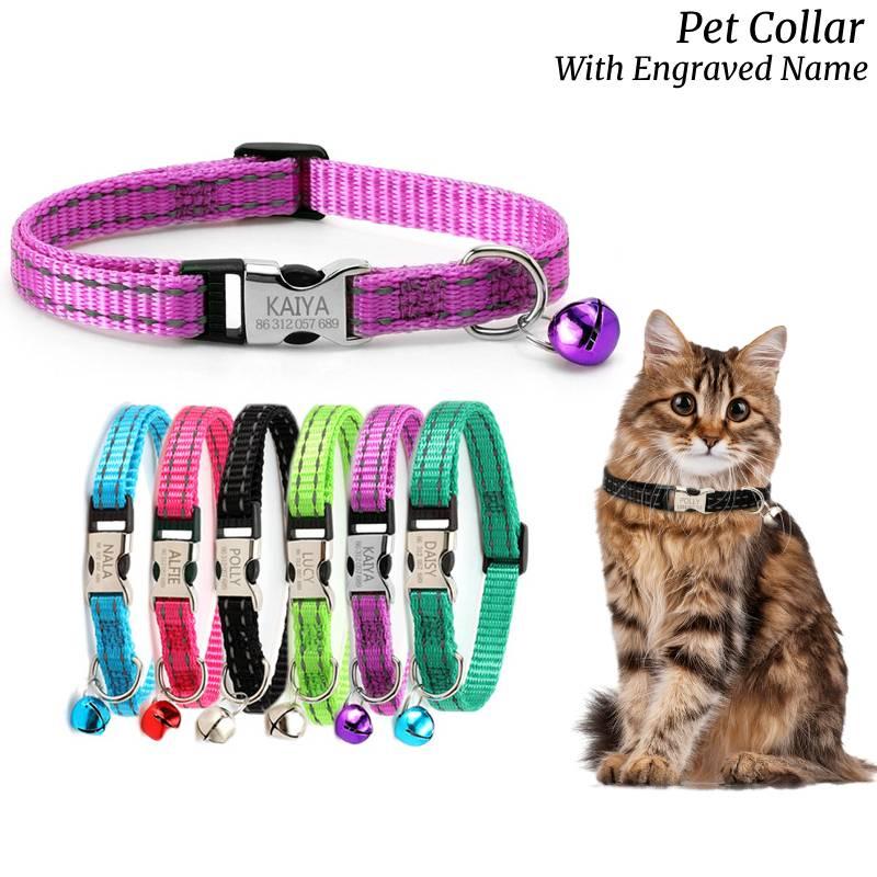 Reflective Nylon Cat Collar With Bell Free Engraving Available In Multiple Colors Suitable For Cats