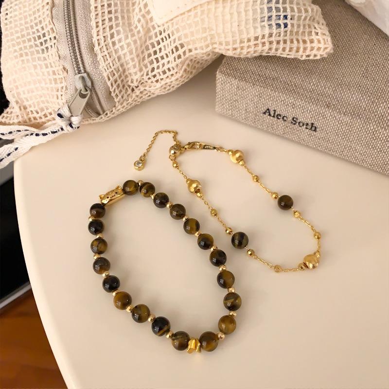 K real gold electroplated tiger's eye stone beaded bracelet, exquisite temperament bracelet, light luxury and high-end niche bracelet jewelry.