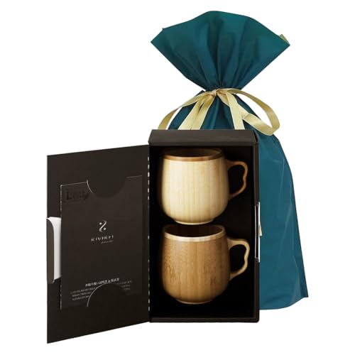 

[Set] 2-Piece Set (RIVERET Cafe au Lait Mugs, 350ml, Bamboo, Dishwasher Safe, White/Brown, RV-205WB, Pair, Includes Gift Bag with Ribbon)