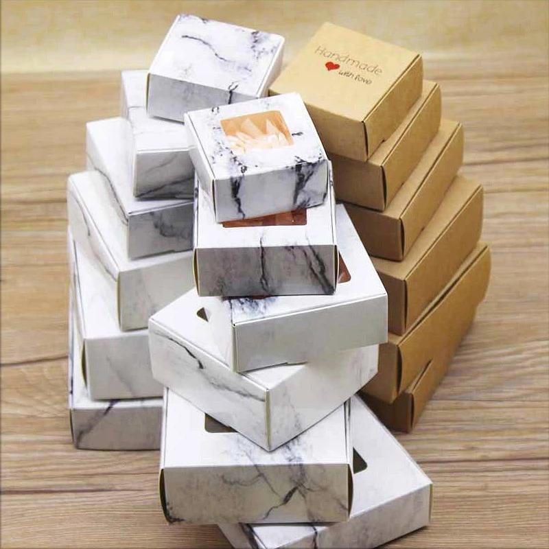 6pcs Kraft Paper Gift Box Marbling Style DIY Handmade Candy Chocolate Packaging Birthday Party Wedding Decoration Christmas Gift
