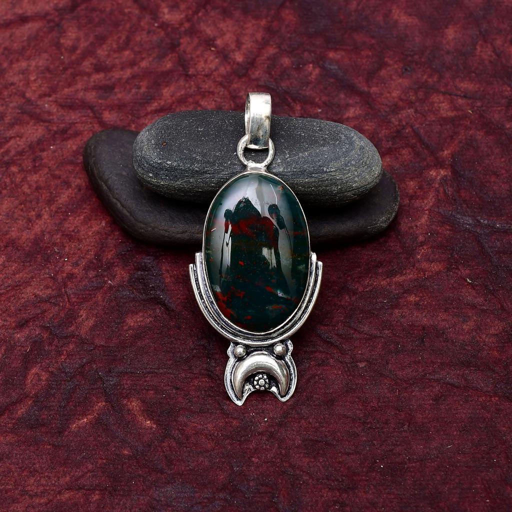 Blood Stone Gemstone Pendant Gemstone : 925 Sterling Silver Handmade Jewelry Pendant
