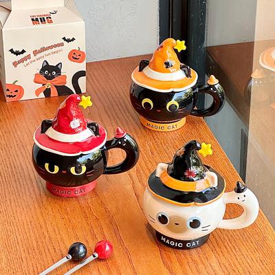 Uroczy mały czarny kot ceramiczny kubek pudełko prezentowe Halloween para kubek na wodę prezent urodzinowy dla dziewczyny praktyczny mały prezent