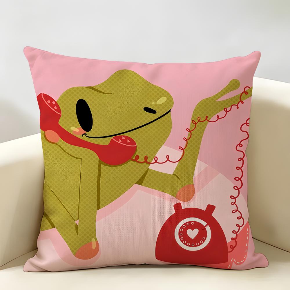 Funny Animal Friends Gift Design Cushion Cover Natural Linen Organic Fabric DoubleSided Printing Room Sofa Decor Pillow Case