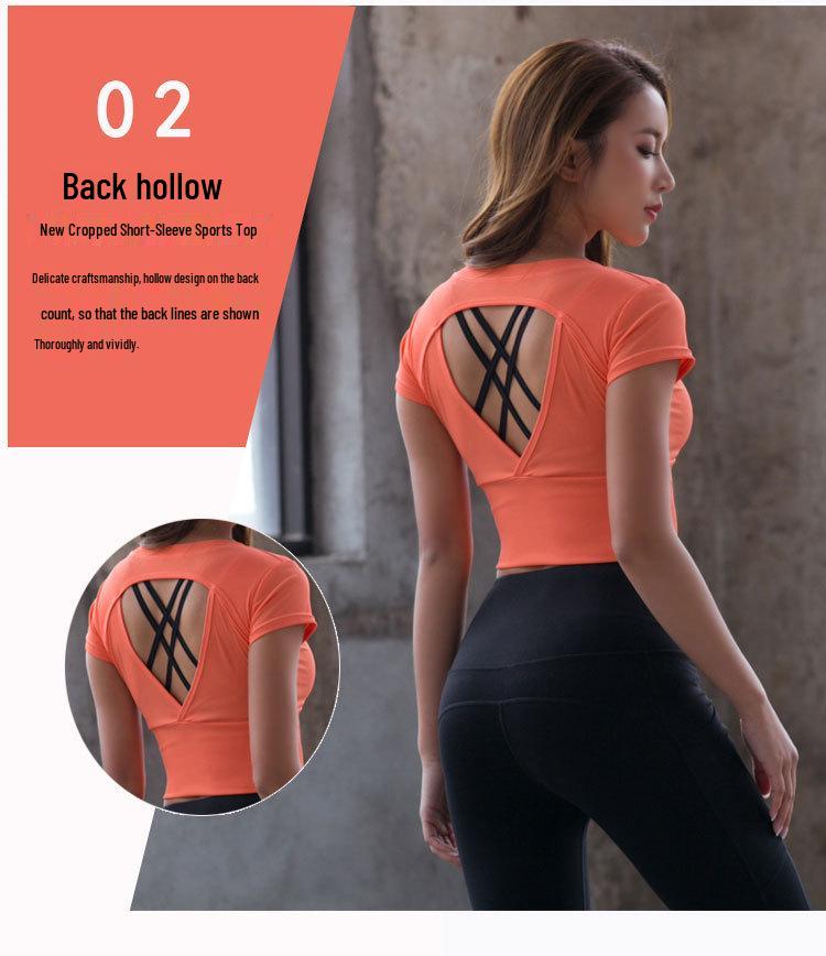 2022 Summer Sexy Cut-Out Short Sleeve Slimming Yoga T-Shirt for Women