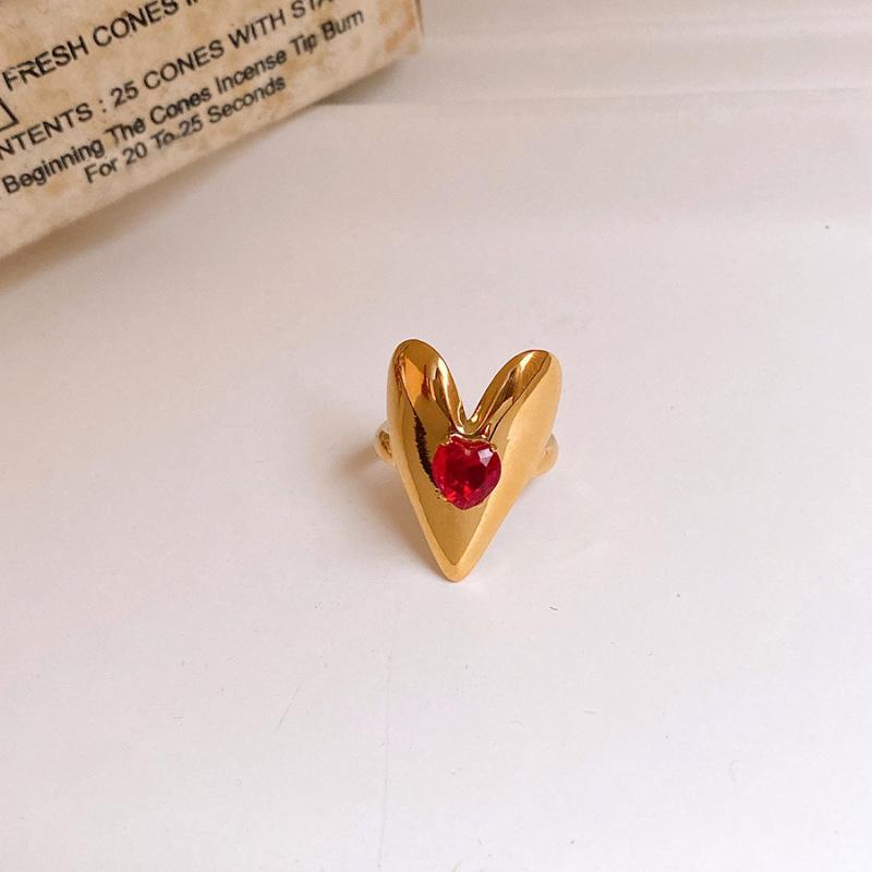 Red Zircon Smooth Heart-Shaped Open Ring Simple  Finger Rings Jewelry For Women