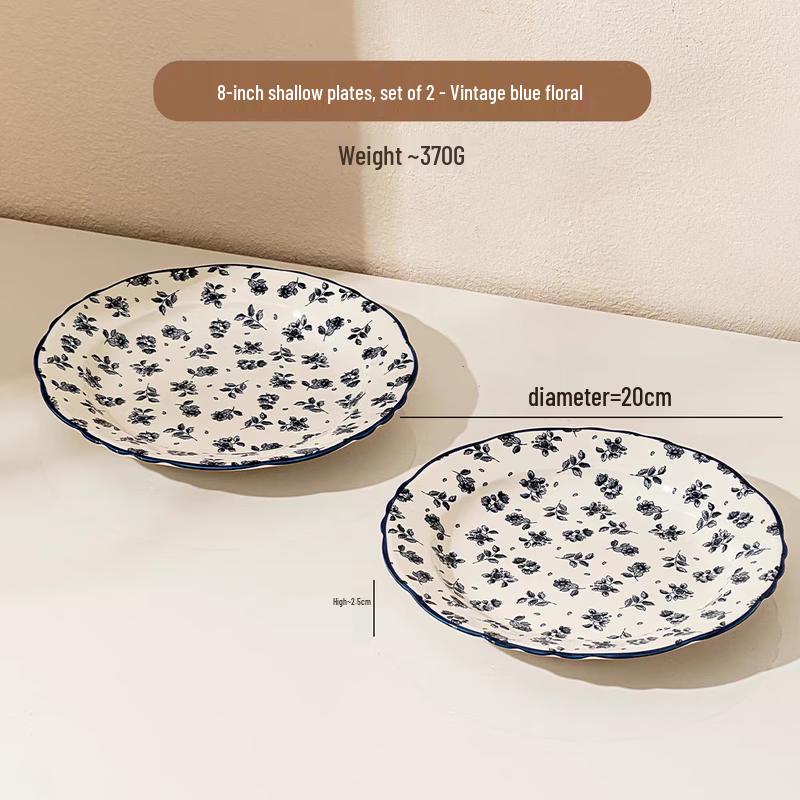ZISIZ Retro Blue Flower Ceramic Dinnerware