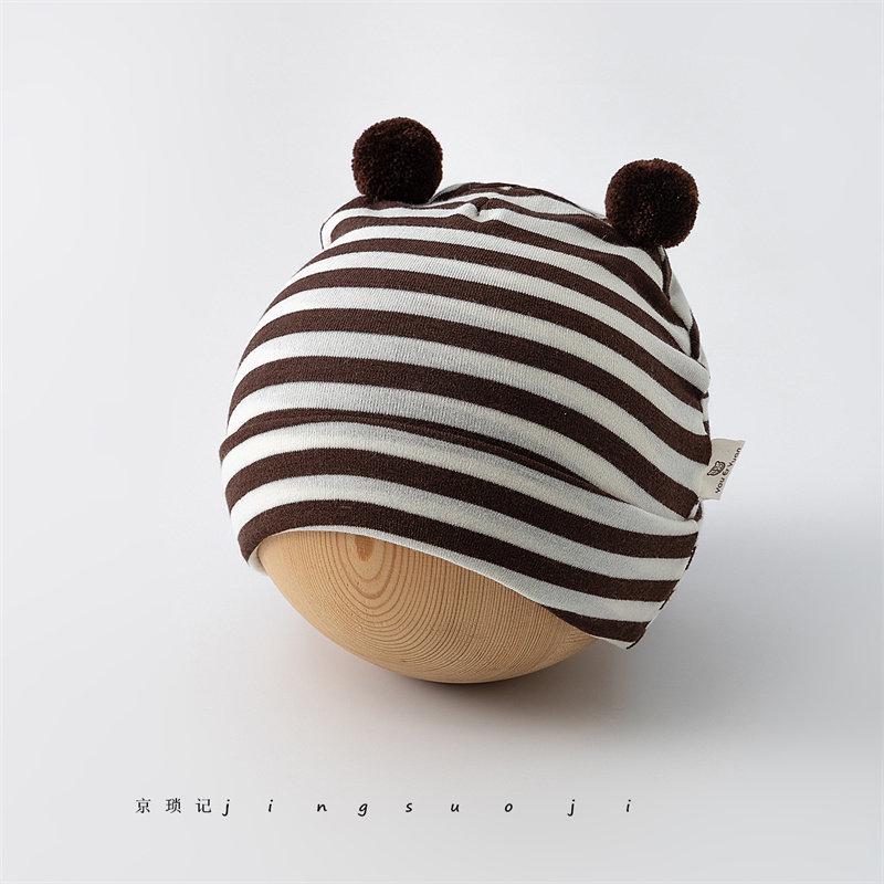 

Super Adorable Striped Baby Pullover Hat - Korean Style, Windproof, Travel-Friendly Newborn Cap for Small Babies in Spring and Autumn. Head circumference 38-44cm кавовий