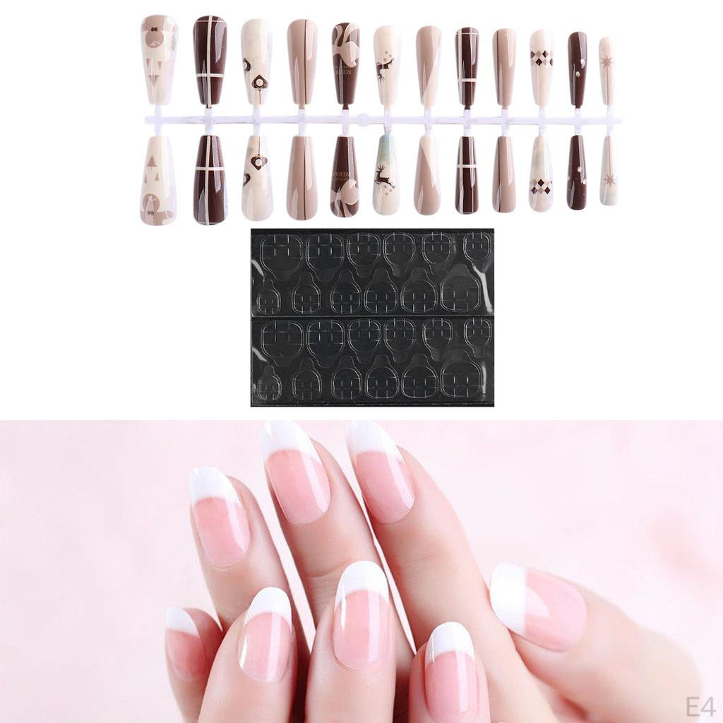 24 Pieces Nails Stylish with Double-Sided Tapes Fashion False Fingernails DIY Women Girls