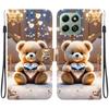Handmade PU Leather Flip Case for Honor X6b Anti-Slip Shockproof Cover with Wrist Strap & Heart/Rose Cat Designs
