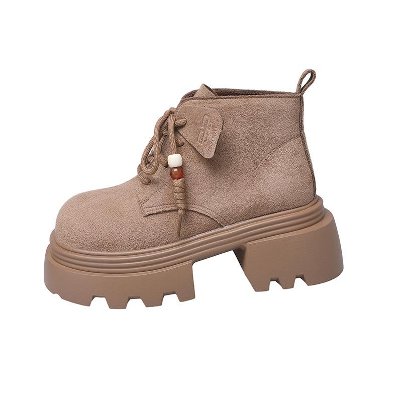 2025 podzim nové retro matné kožené Martensky dámské boty platforma muffin kulatá špička šněrovací lokomotivní boty kotníkové boty dámské