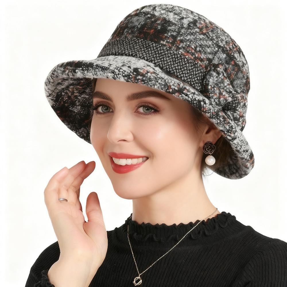Ladies' autumn and winter bow top hat, thickened warm woolen casual fisherman hat