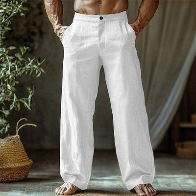Men's Cotton And Linen Color Casual Trousers Long Pants