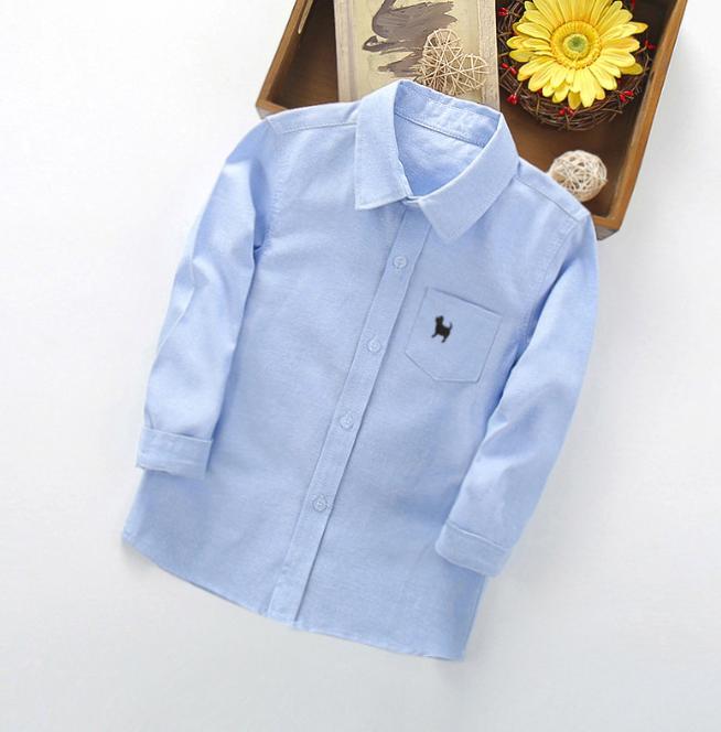 Roztomilá výšivka štěněte bílá košile dětská bílá košile vystoupení oblečení střední děti bílá košile jaro podzim košile s dlouhým rukávem