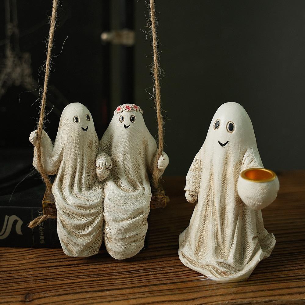 Halloween Ghost Figurine Decoration Resin Pumpkin Spooky Statue Home Ornaments Desktop Bookshelf Holiday Scene Ghost Props Decor