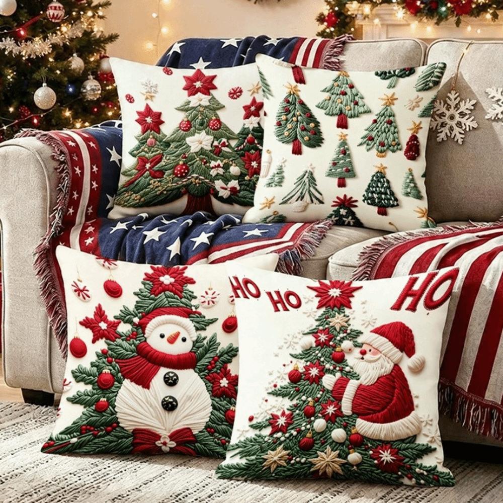 45x45cm Christmas Pillowcase Cartoon Santa Snowman Elk Pillow Case  Christmas Decoration