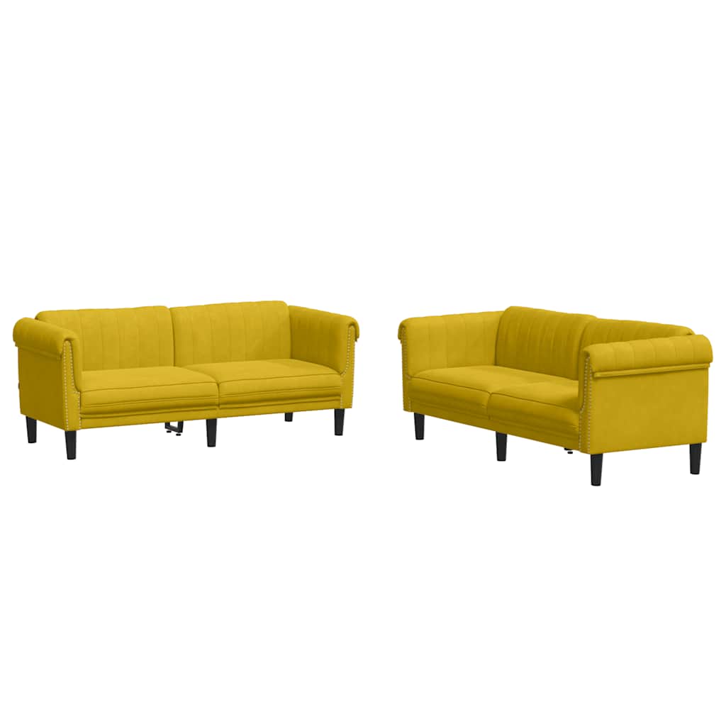 2 Piece Yellow Velvet Sofa Set