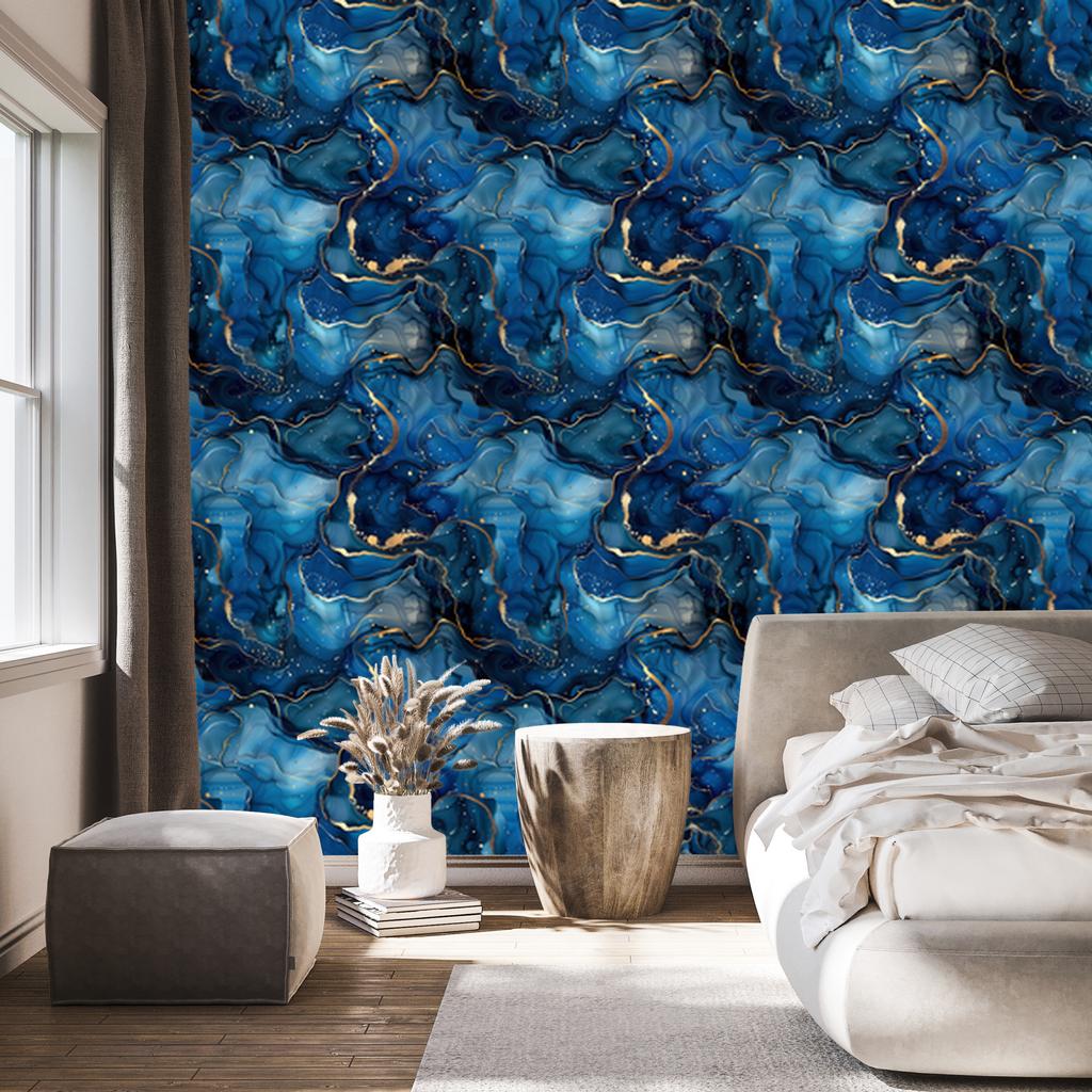Wallpaper Ink navy blue, blue, turquoise and graphite 50x1000