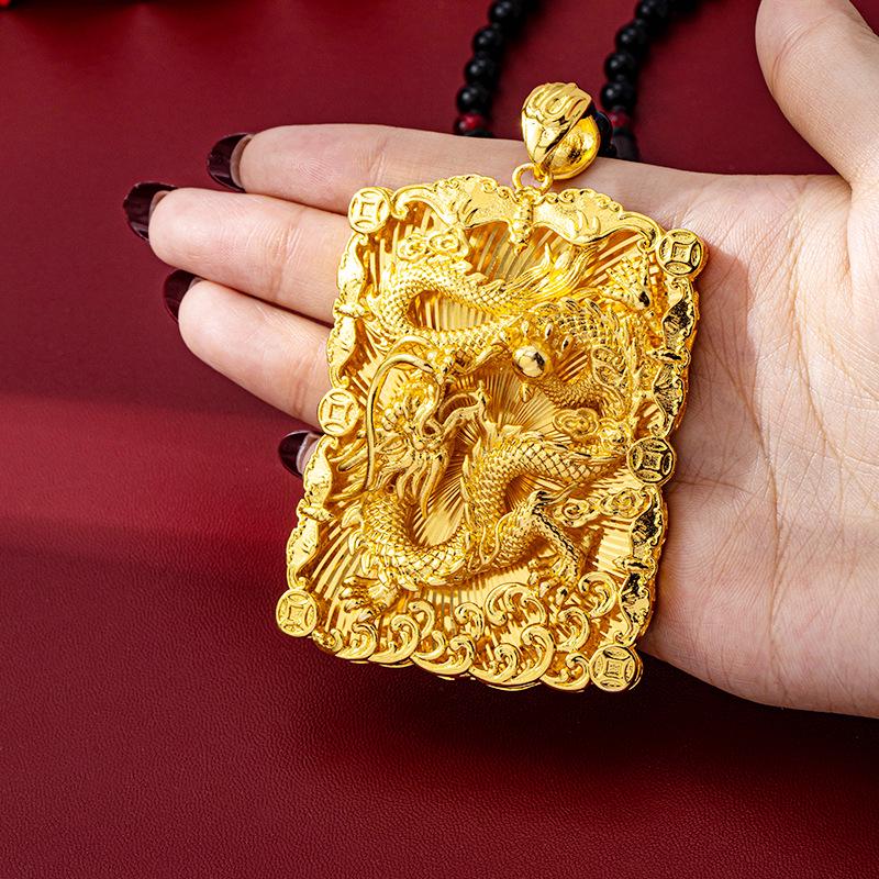 Vietnam Gold Pendant Sand Dragon Necklace Mens Retro Fu Character With Longlasting Color Retention