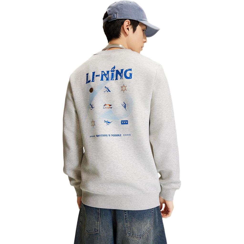 Li Ning DNA Series Winter Sports Inspiration Limited American Retro Casual Fashion Versatile Logo Crew Neck Pullover Sweatshirt AWDWC13-1