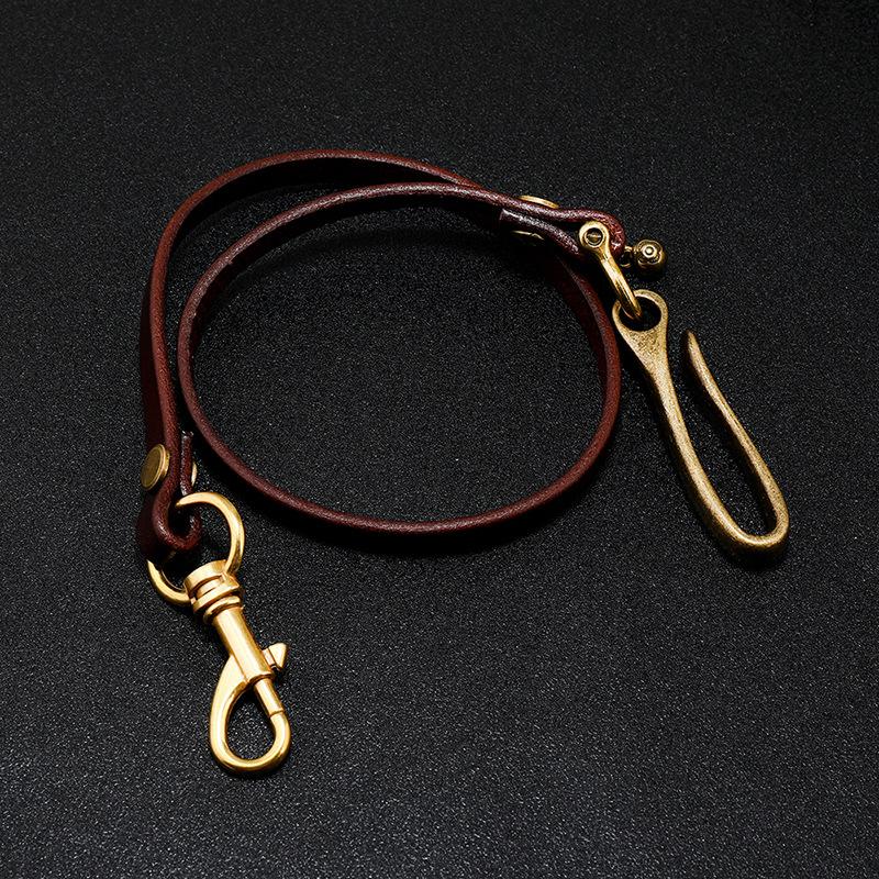 Yiran Sexy Lingerie Men's Bronze Punk Style Trousers Chain Handmade Long Cowhide Plain Genuine Leather Keyring Jean Wallet Chain