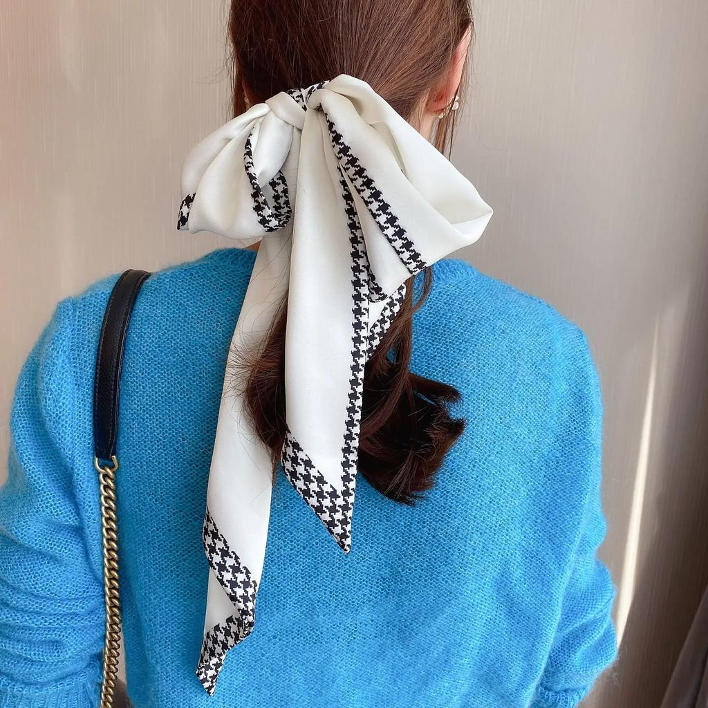 Fashion Neckerchief Skinny Hair Bands Women Silk Scarfs Long Headbands Bag Scarves 14x145cm Print Hairband Neck Scarf For Ladies