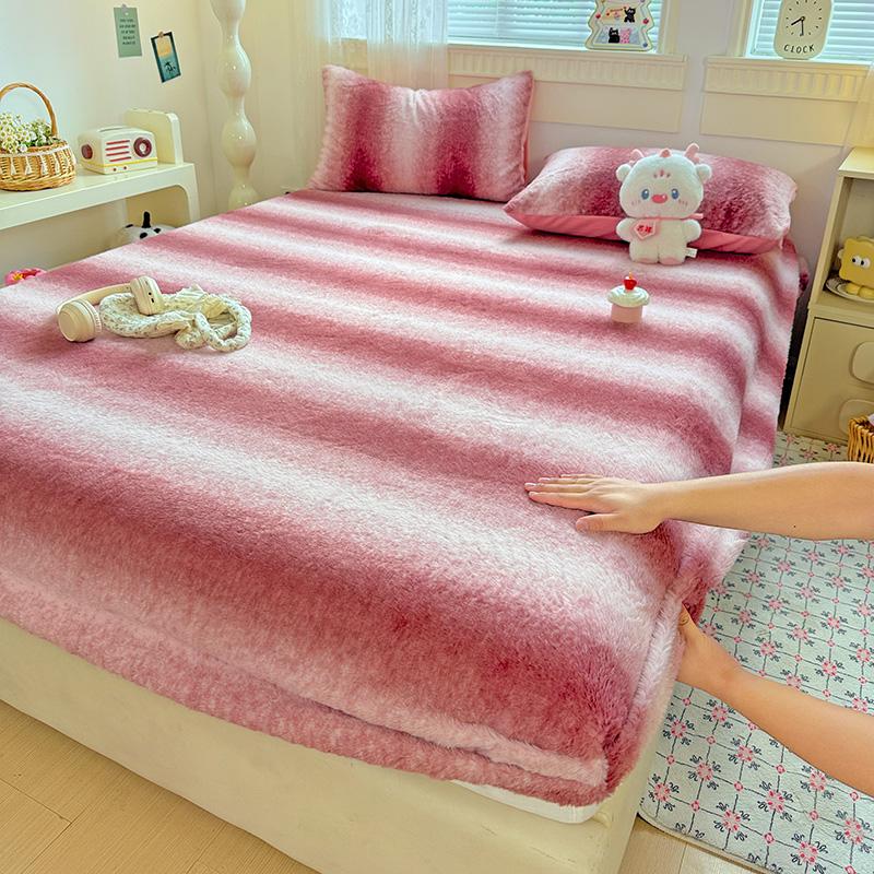 

Cream wind love polka dot printing milk fleece single piece fitted sheet no pillowcase mattress cover thickened thermal only 2pcs pillowcase