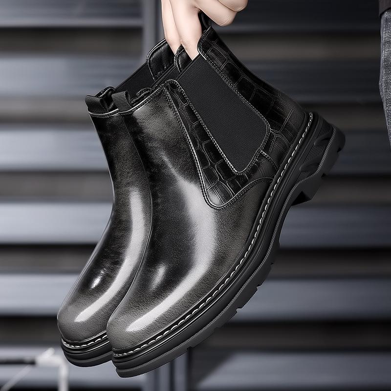 

Роскошные мужские осенние ретро британские трендовые брендовые полированные высокие кожаные туфли модные удобные ботинки челси на толстой подошве 39 чёрный