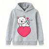 Kids Boys Girls Pullover Hoodie, Cute White Cat Blowing Kiss Print Warm Casual Hooded Sweatshirt for Daily Wear Gift for Cat Lovers, Soft