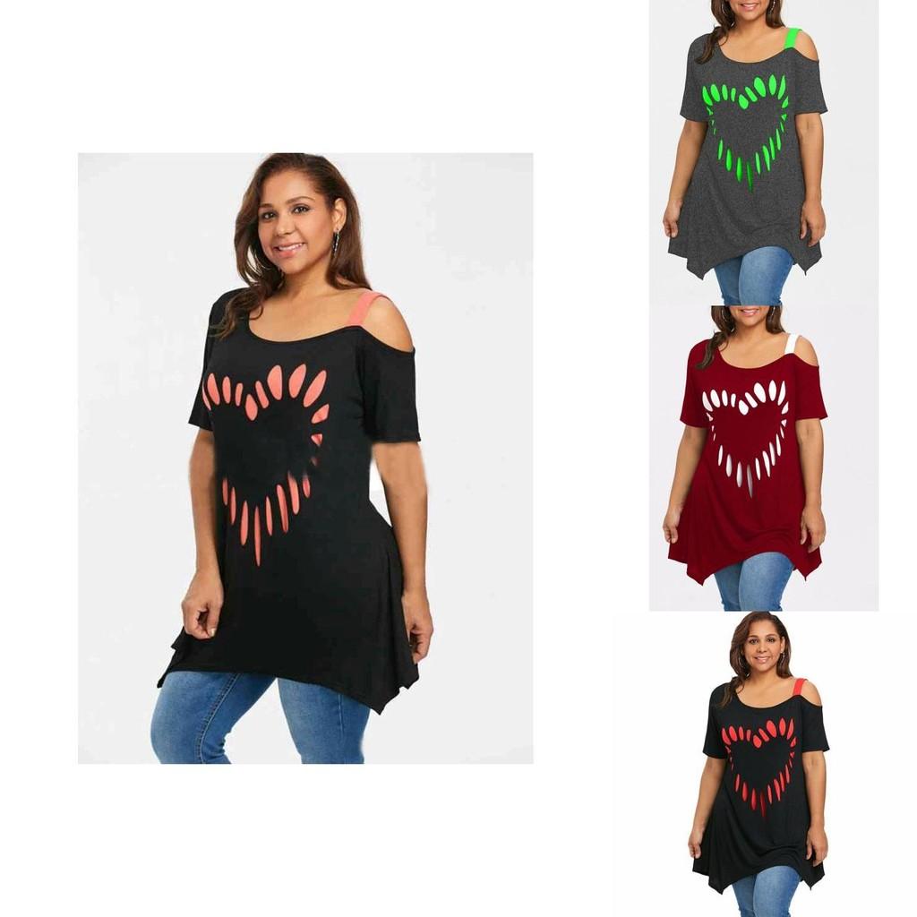 Stylish Womens Fashion Plus Size Off Shoulder Tops With Loose Heart Print Design