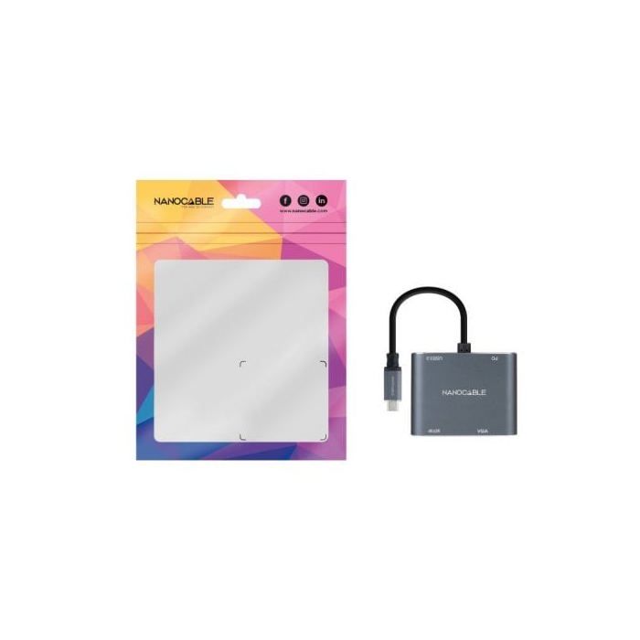Konvertor - Nanocable - USB-C na HDMI/VGA/USB3.0 - 15 cm - Šedý - Multiportový adaptér