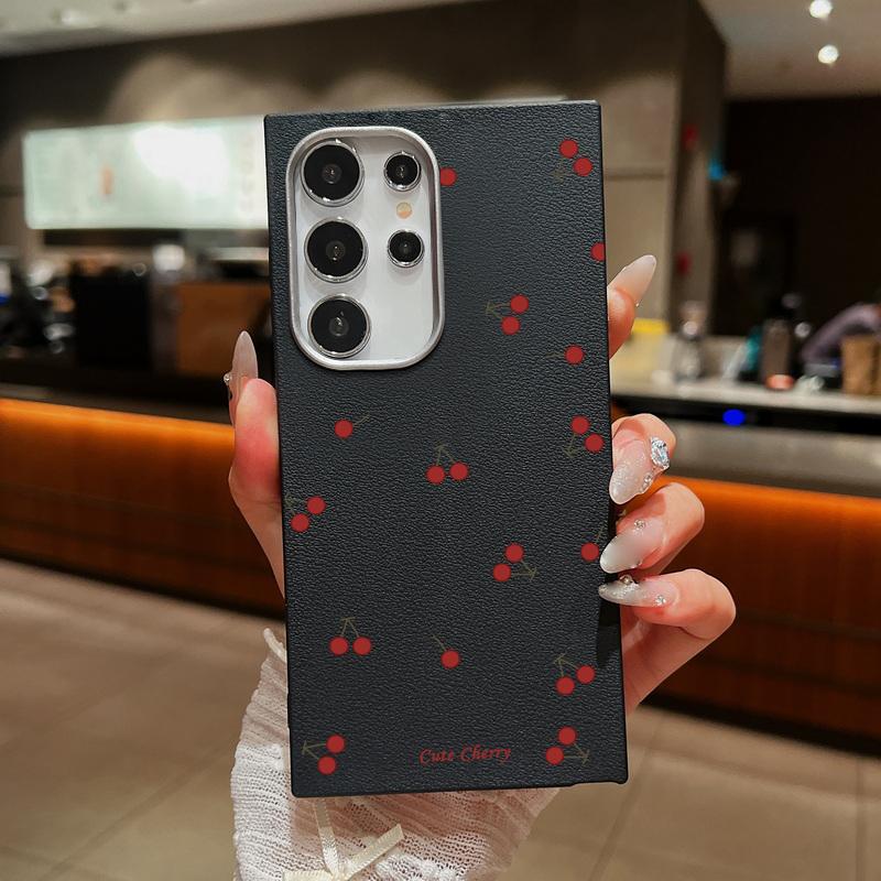 Cherry Wave Point Print Soft Phone Case For Samsung S25 Ultra S24 FE S23 S22 A16 A56 A55 A36 A15 A26 TPU Matte Leather Texture Shockproof Slim Cover