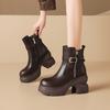 Womens Black Fashion Thick Sole Platform Short Boots Round Toe Chunky Heel Side Zip Motorcycle Fall Winter