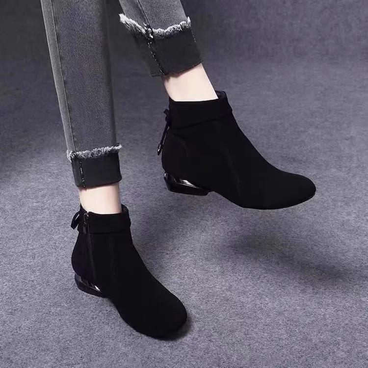 botas femininas women cute round toe black comfort spring & autumn ankle high heel shoes lady casual heel boots ab534