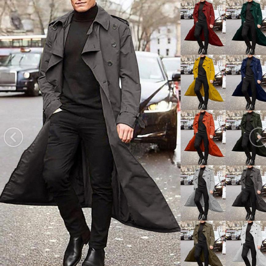 Men's Medium and Long Trench Coat European and American Men's Long Trench Coat Fashion Trench Coat Casual Outer Men's Belt