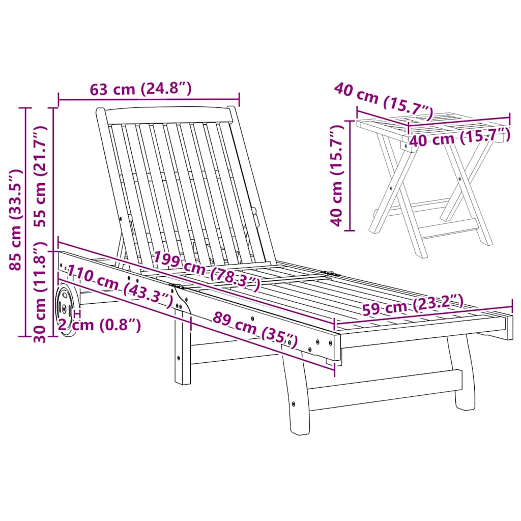 Sun Lounger with Table Solid Acacia Wood