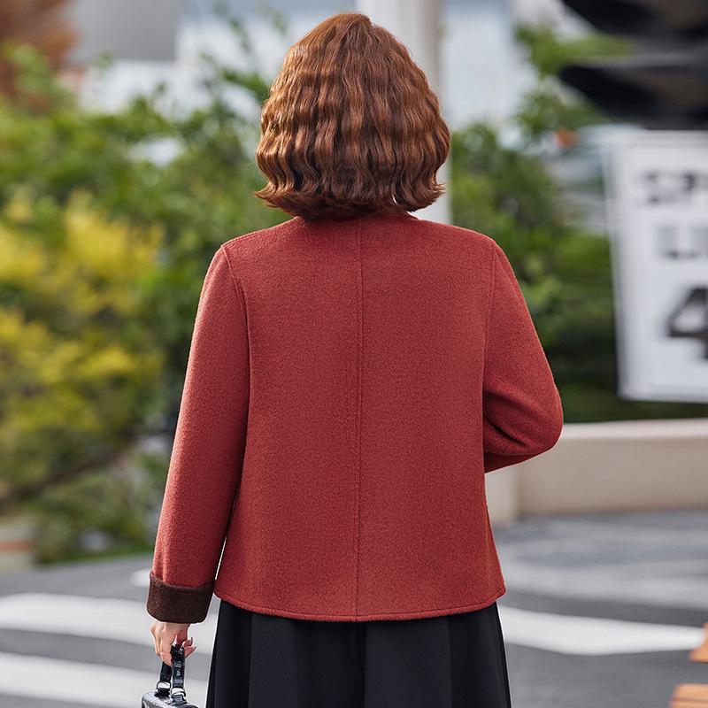 Stylish Chinese Retro Woolen Coat for Middle-Aged and Elderly Women (40-60) - Spring/Autumn National Style