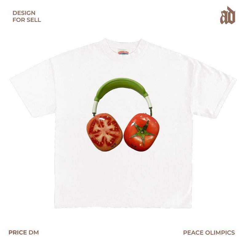 

230G Lightweight Shoulder Tomato Headset Print T-shirt Creative Vegetable and Fruit Pattern Bright Eye Yellow Style Funny White XL