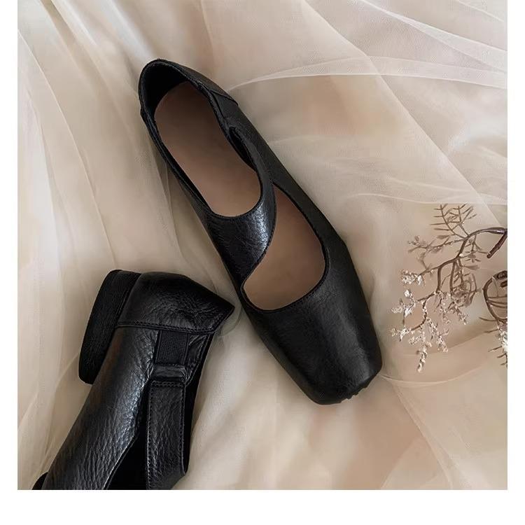 Super Soft Horse Leather~ High-end Leather Square Head Thick Heel Mary Jane Shoes Women's Autumn Retro Ballet Shoes Small Leather Shoes Single Shoes