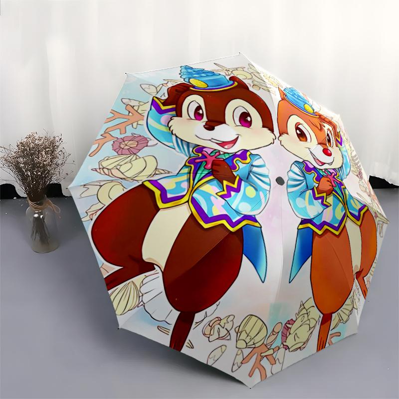 1pc Chip 'n' Dale's Pattern Beautiful Looking Automatic Folding Umbrella, 3 Folding, 8 Iron Frame Design, Durable and Suitable for Travel an
