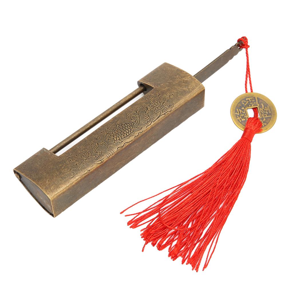 Brass Antique Padlock Spacing 5.9cm Exquisite Rustproof Chinese Old Style Fish Horizontal Padlock